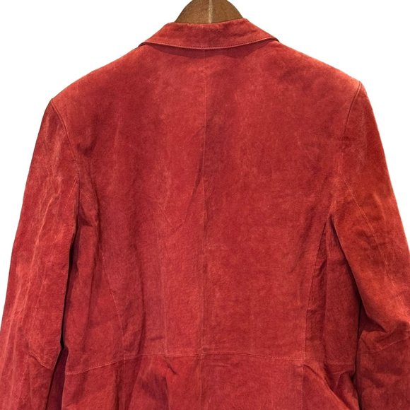 Vintage Komitor Jacket Womens 16 Red Suede Leather 1 Button Blazer Lined - Picture 8 of 12